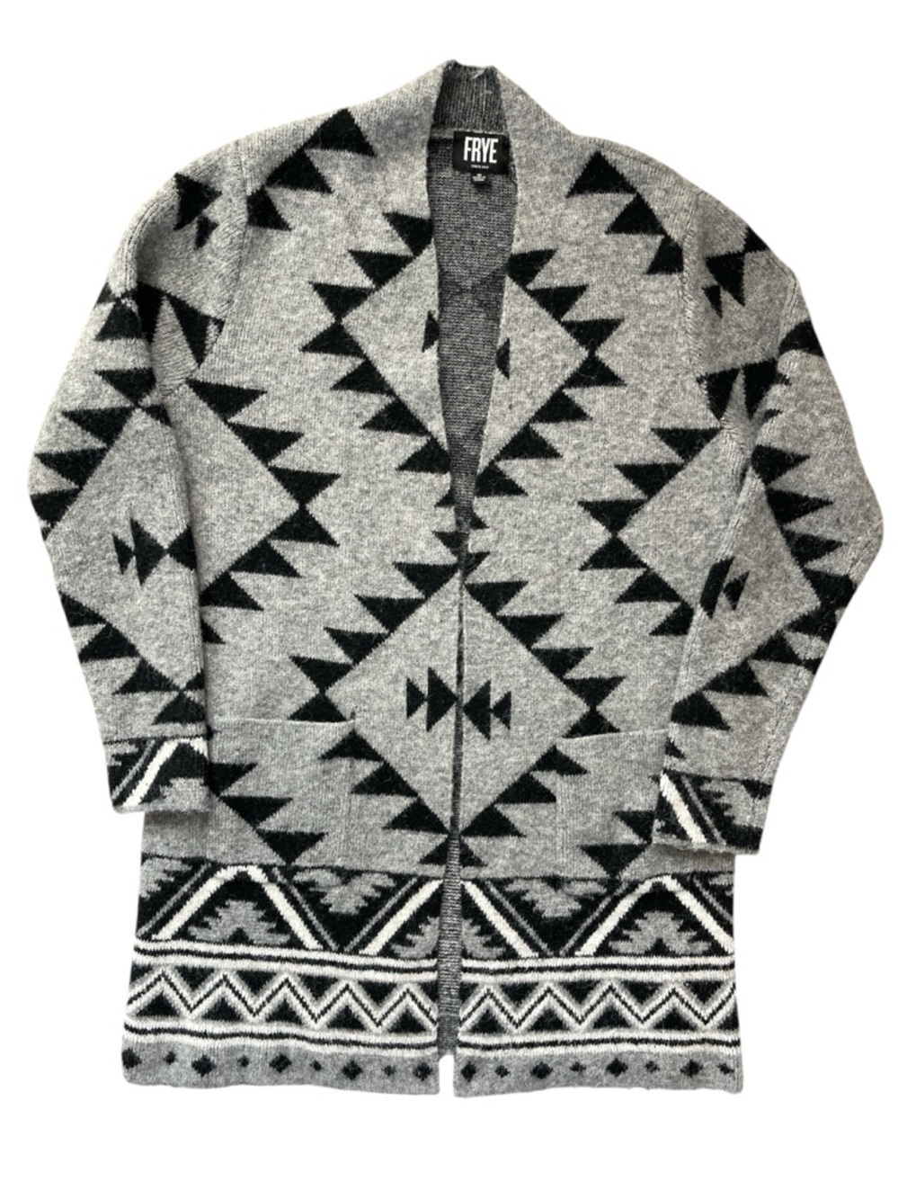 Frye Gray & Black Southwestern Print Open Cardigan Sweater Size M